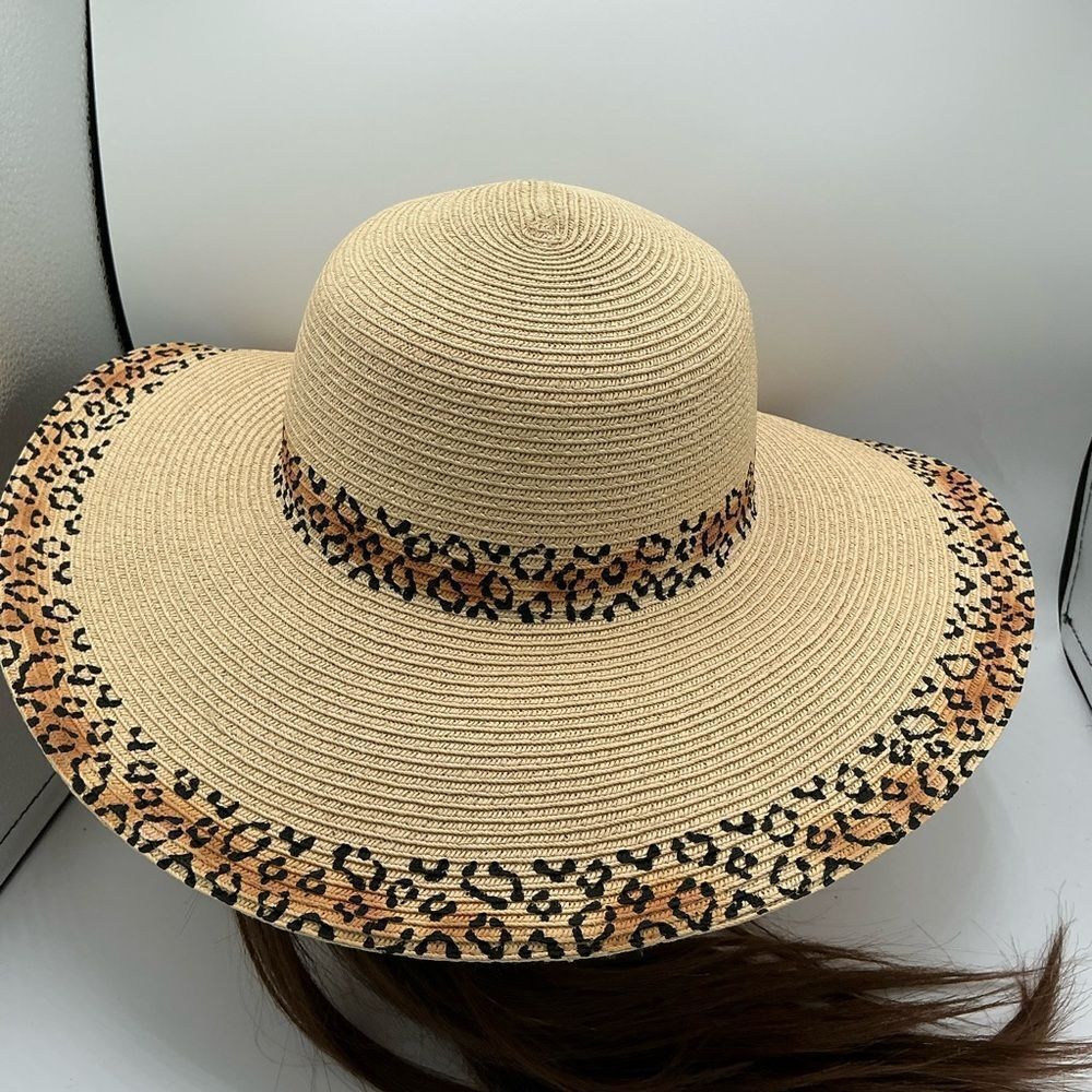 Nine West Leopard Print Trimmed Tan Sun Hat NWT